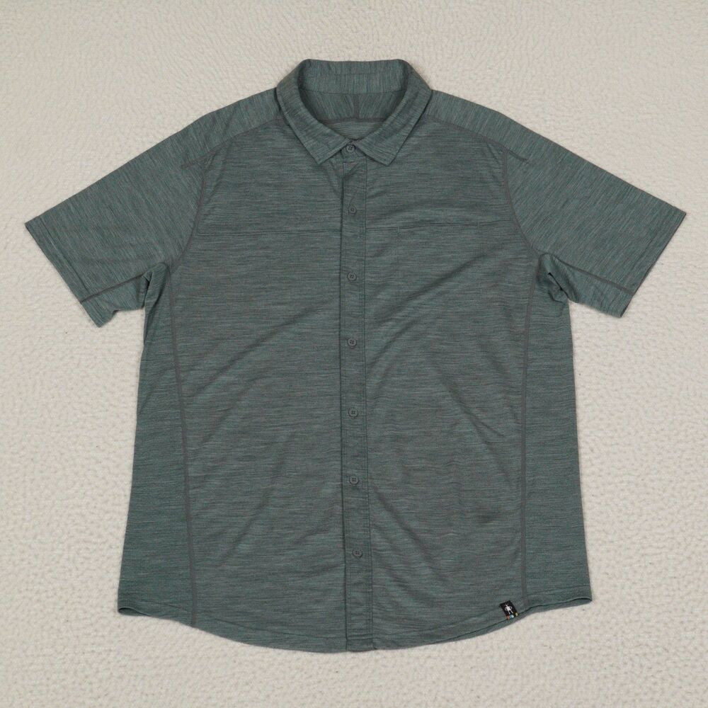 Smartwool Merino Sport 150 Short Sleeve Button Down Shirt Mens Large Green Sage